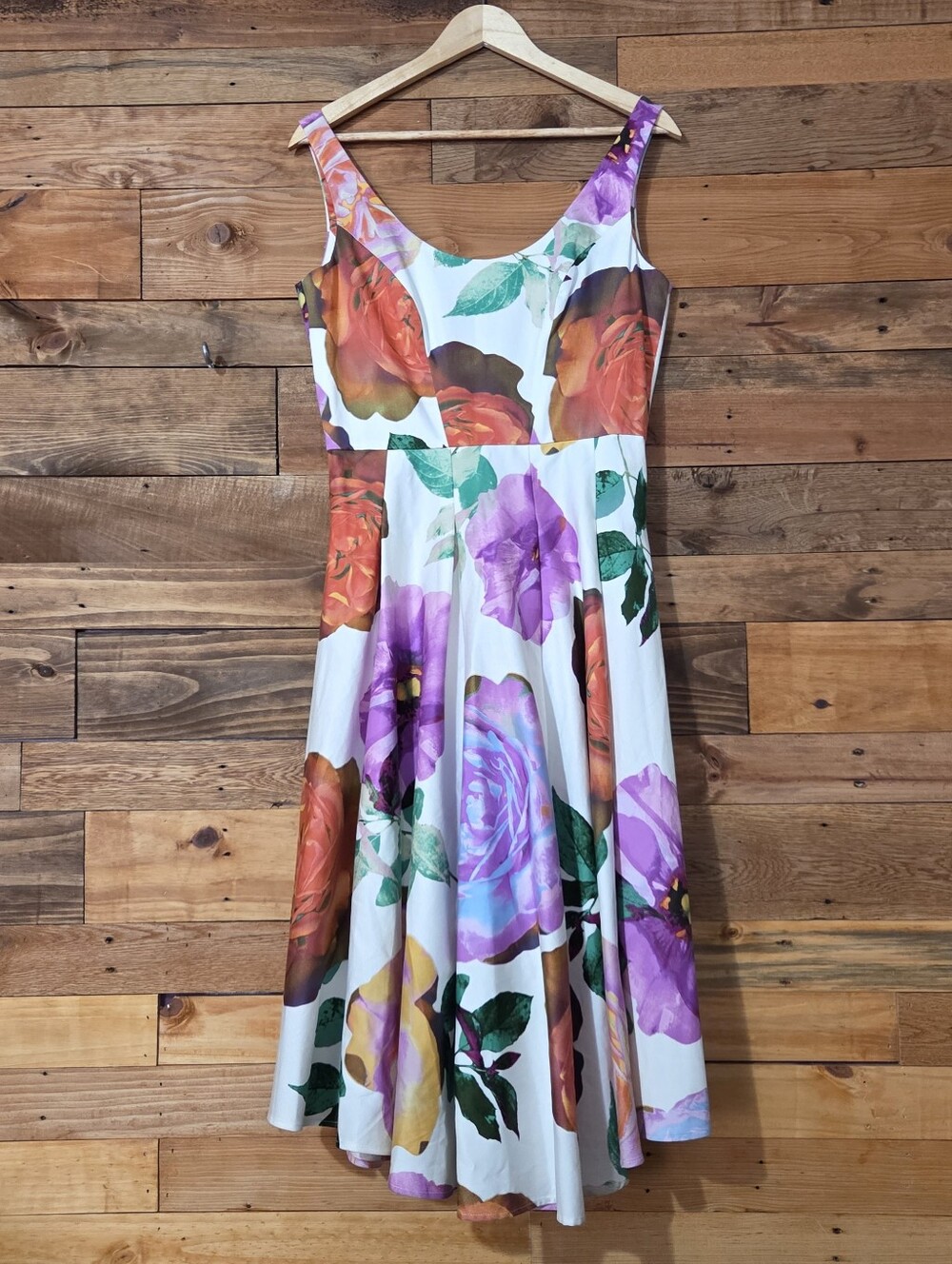 Calvin Klein Floral Fit & Flare Midi Dress Romantic Garden Party Cotton Size 8